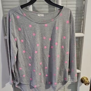❤️Gray Long Sleeve Top with Pink Polka Dots. Sz XL